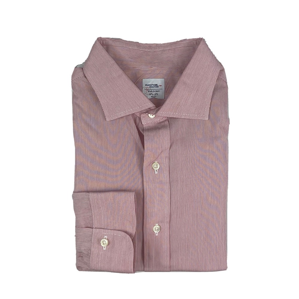 Makers Shirt Kamakura Red White Striped Cotton Button Front Size 16.5 35.5
